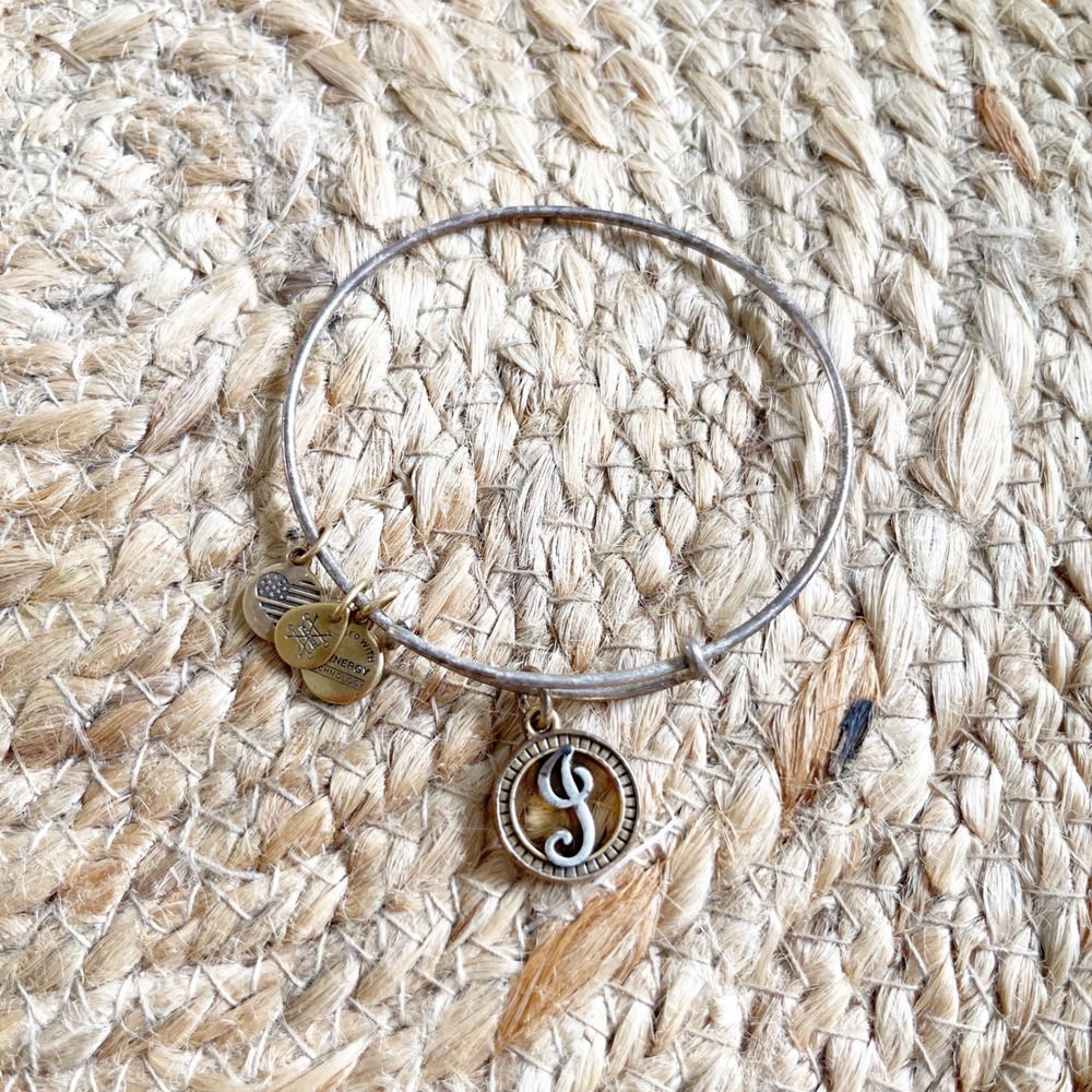Alex and Ani Initial J Charm Expandable Bangle Bracelet‎ Rafaelian Silver Finish